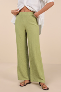 Easygoing Energy Light Green Textured High-Rise Pants