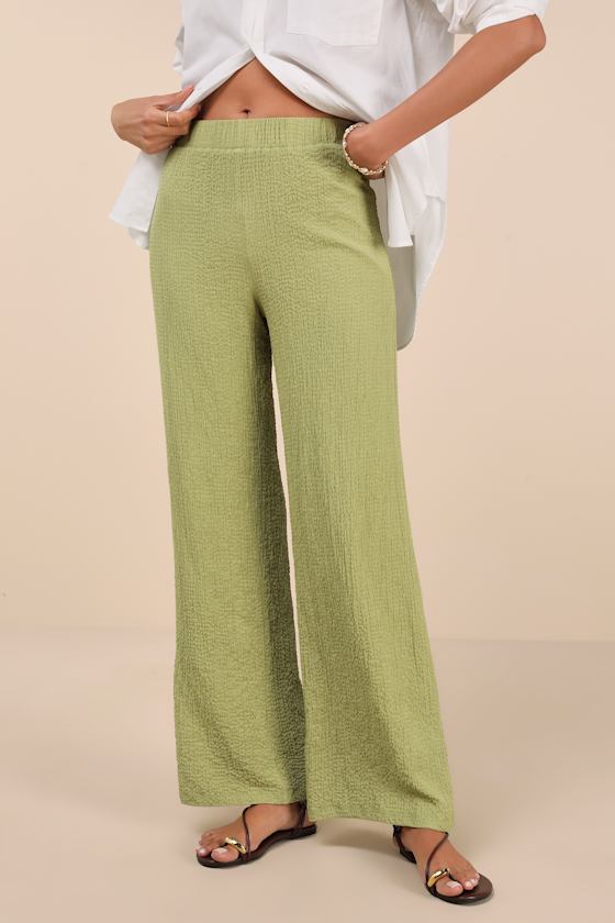 Easygoing Energy Light Green Textured High-Rise Pants 2