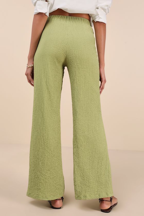 Lulus Easygoing Energy Light Green Textured High-rise Pants In Green