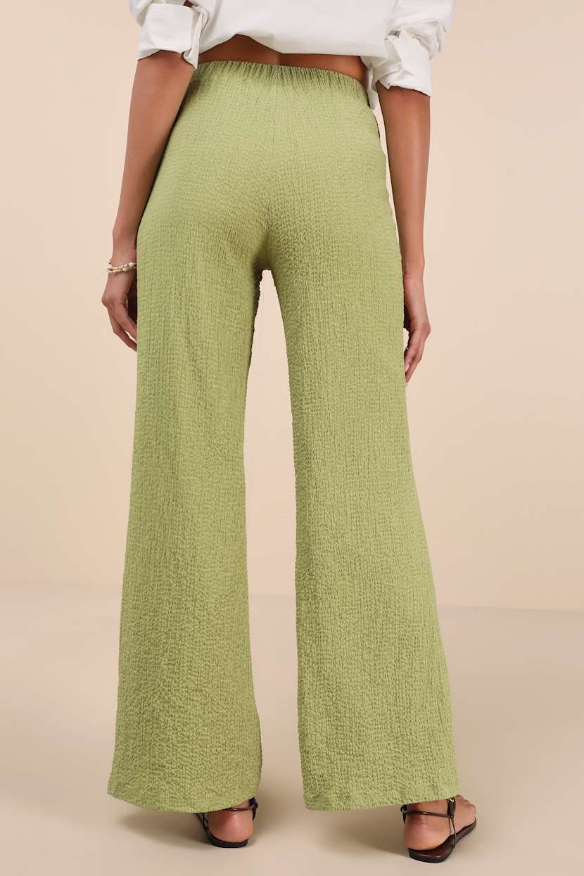 Easygoing Energy Light Green Textured High-Rise Pants
