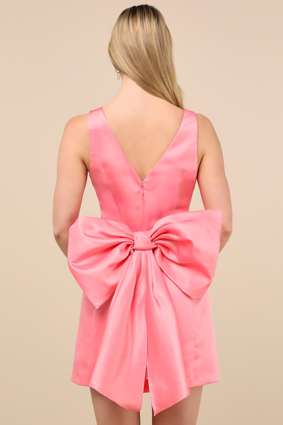 Lulus Charming Celebration Pink Taffeta Bow Mini Dress In Pink