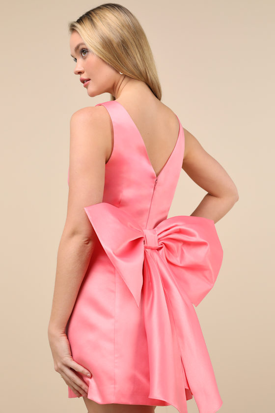 PINK TAFFETA STRAPLESS BOW MINI DRESS