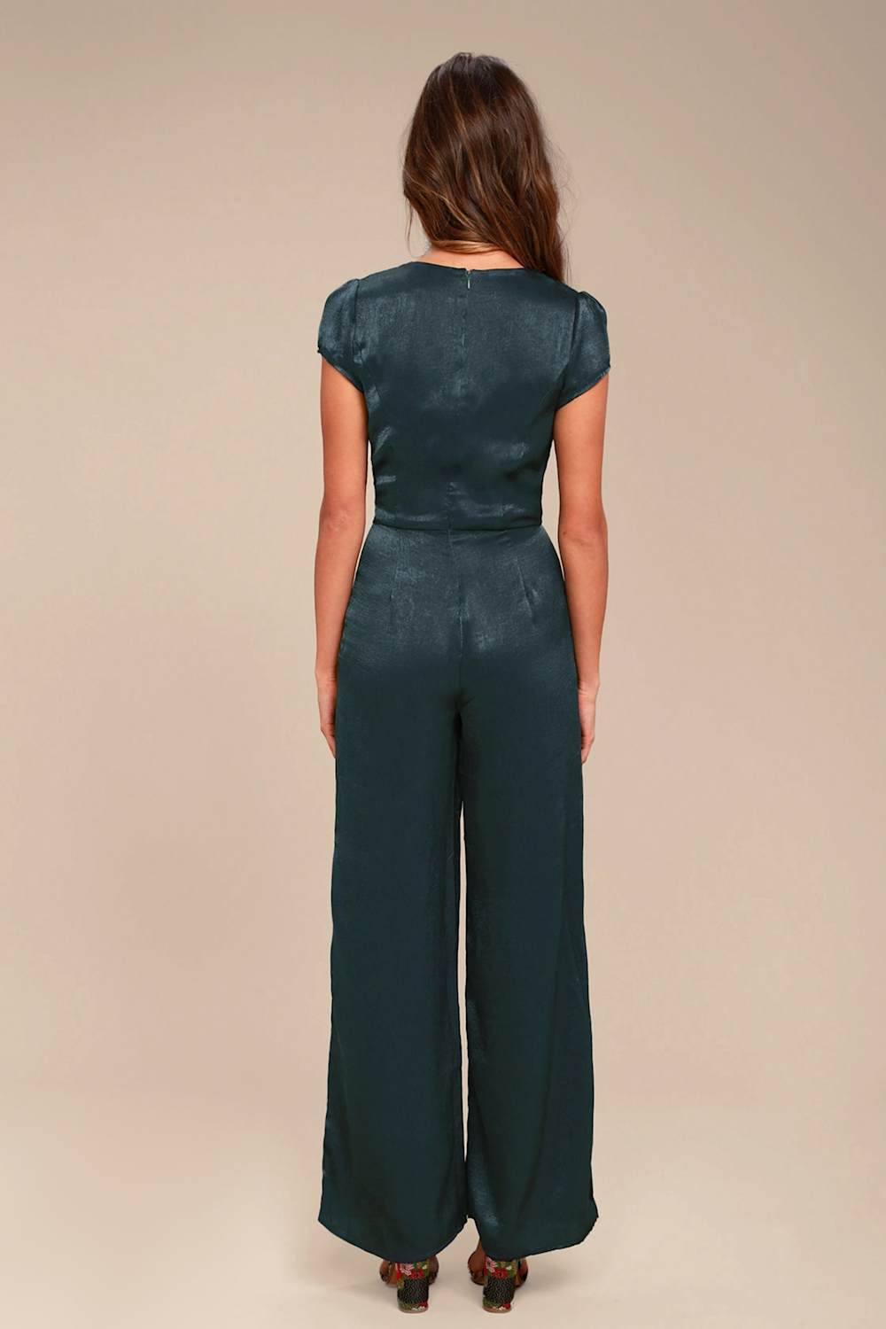 Let Me Entertain You Forest Green Satin Wide-Leg Jumpsuit