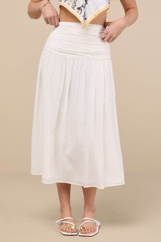 Lulus Kesia White Textured A-line Midi Skirt In White
