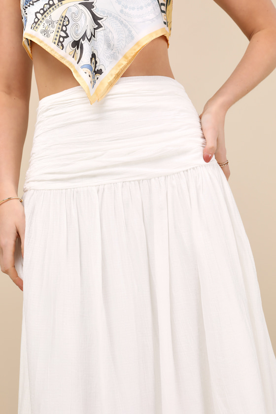 Lulus Kesia White Textured A-line Midi Skirt In White