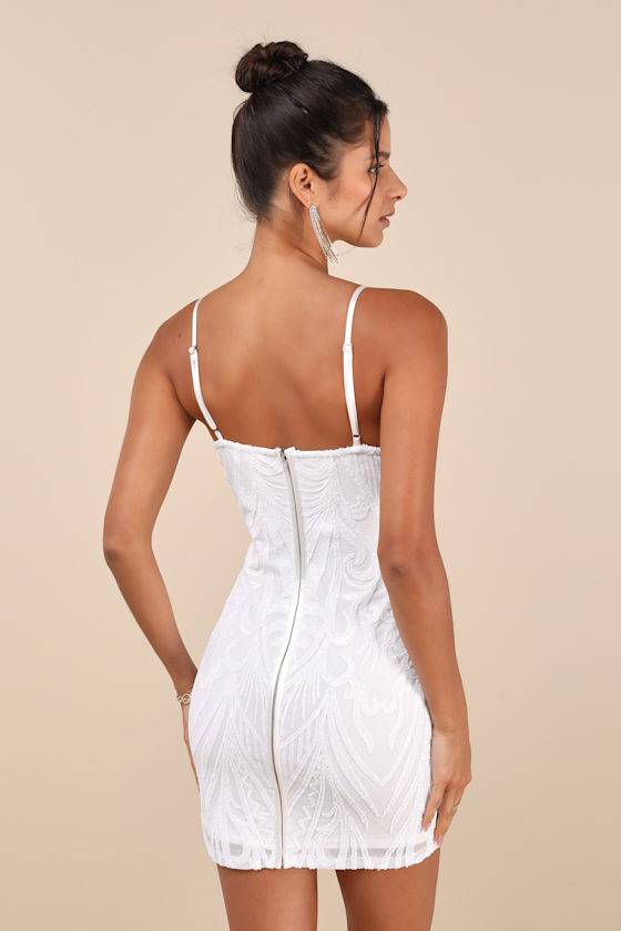Aglow with Love Ivory Mesh Sequin Bustier Bodycon Mini Dress 5