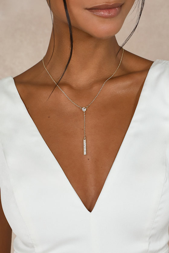 Cute Gold Necklace Gold Rhinestone Necklace Drop Necklace Lulus