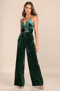 Dreams of Disco Emerald Green Velvet Lace-Up Jumpsuit 5