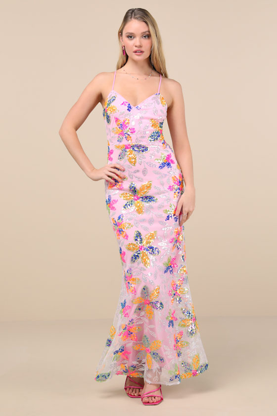 Lulus Isleen Light Pink Sequin Lace-up Mermaid Maxi Dress In Light Pink