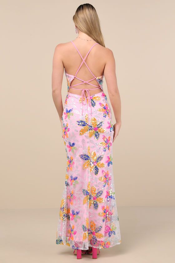 Lulus Isleen Light Pink Sequin Lace-up Mermaid Maxi Dress In Light Pink