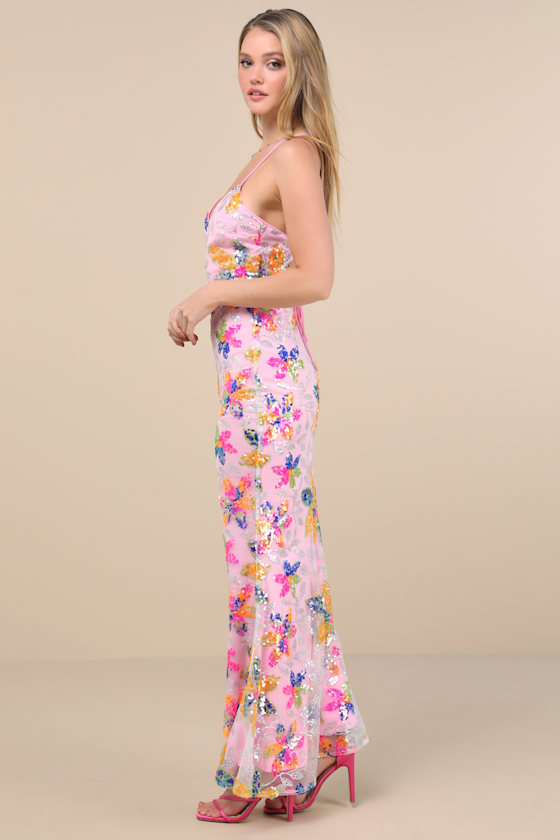 Lulus Isleen Light Pink Sequin Lace-up Mermaid Maxi Dress In Light Pink