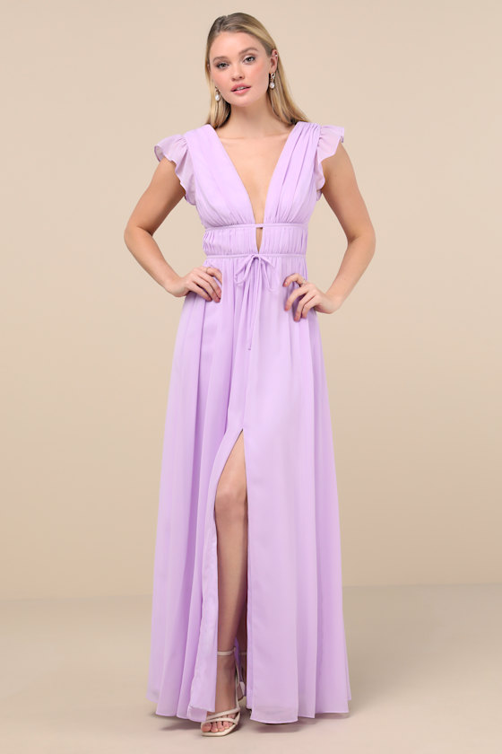 Lulus I'm All Yours Lavender Ruffled Maxi Dress In Purple