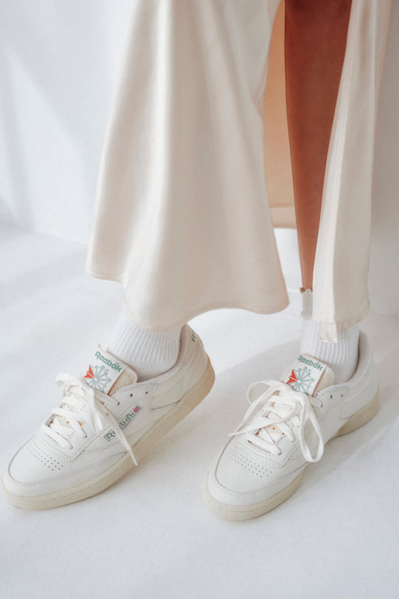 Shop Reebok Club C 85 Vintage Chalk And Glen Green Sneakers In White