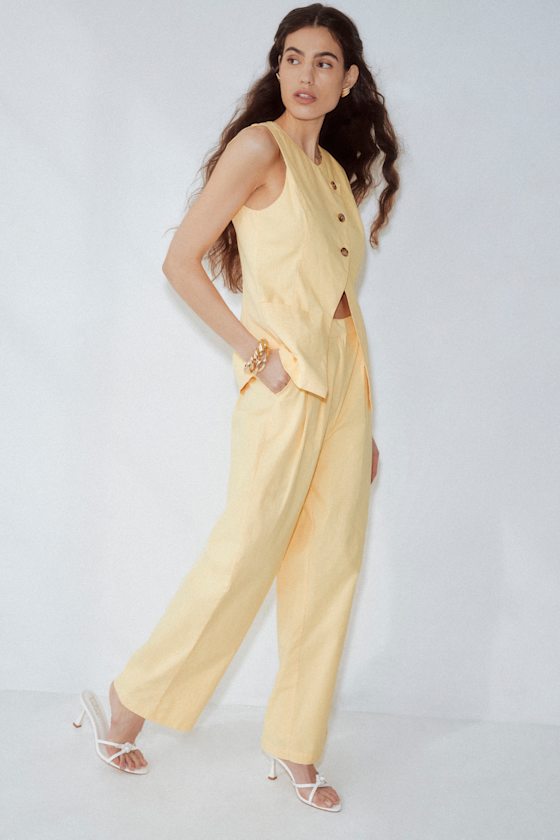 Shop Lulus Natural Poise Yellow Straight Leg Pants