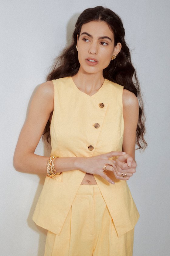 Lulus Natural Poise Yellow Asymmetrical Vest Top In Yellow