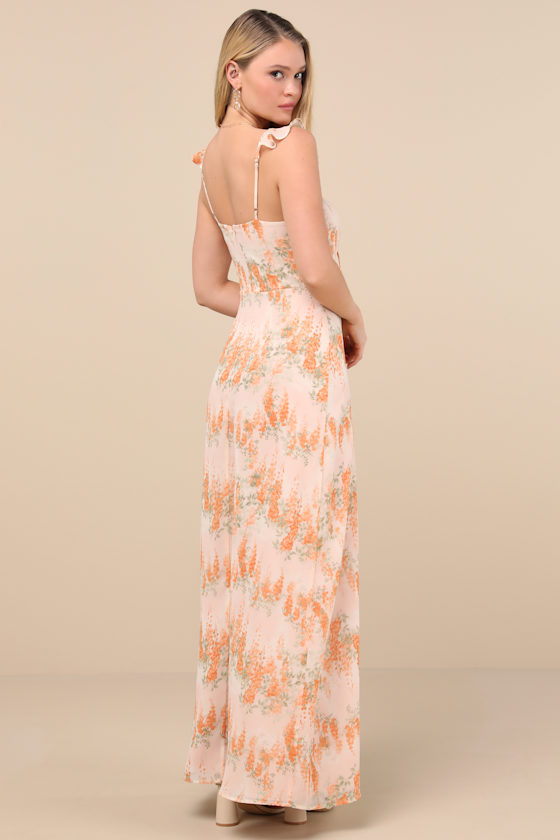 Lulus The Way To Love Orange Floral Print Ruffled Maxi Dress In Orange