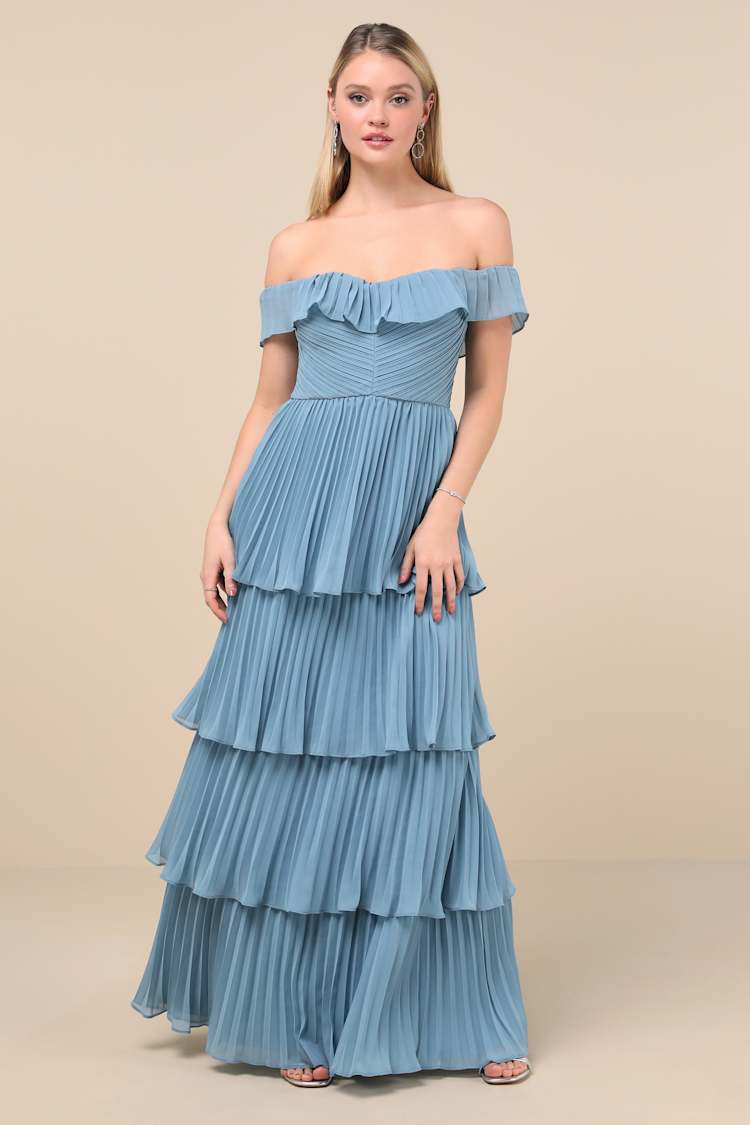 blue dress for baby girl One Shoulder Velvet Bridesmaid Dresses with Slit main image 1