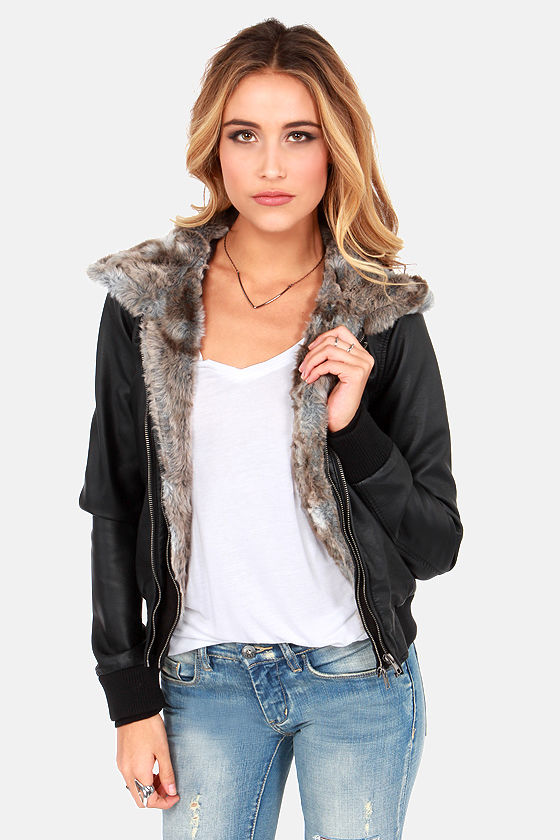 Obey Danger Zone Bomber Jacket Black Jacket Vegan Leather Jacket