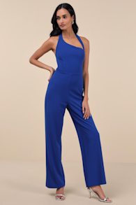 Flirty Outing Royal Blue Asymmetrical Halter Jumpsuit 2