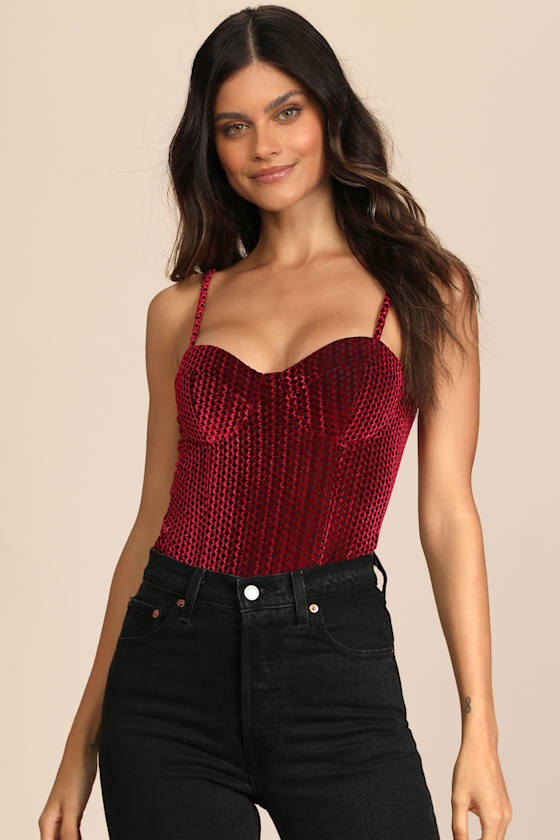 Flirty Feelings Burgundy Velvet Bustier Bodysuit 9