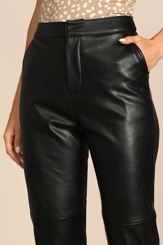 Open Minded Black Vegan Leather Pants - thumbnail 4