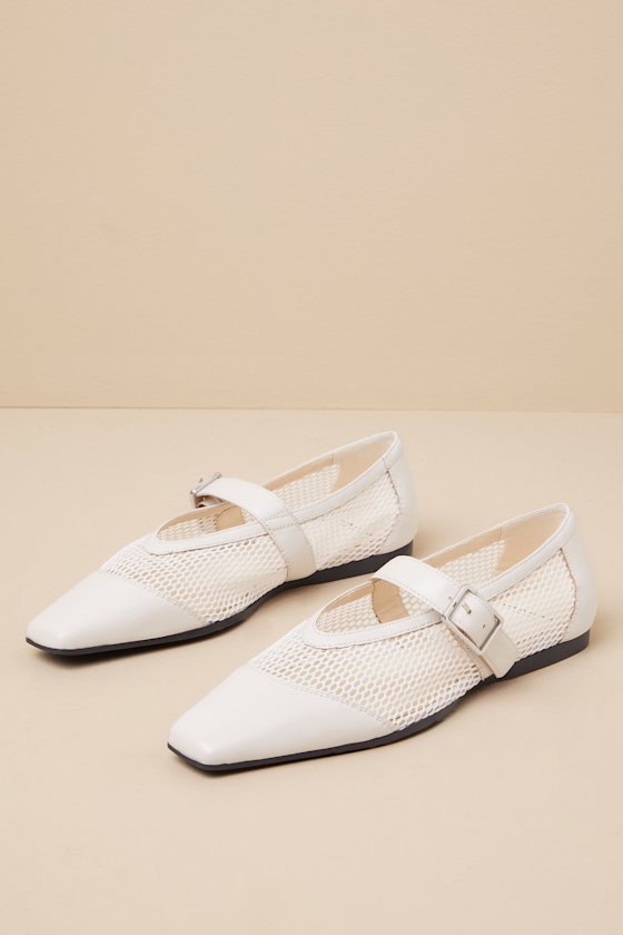 VAGABOND SHOEMAKERS WIOLETTA OFF WHITE LEATHER MESH BALLET FLATS