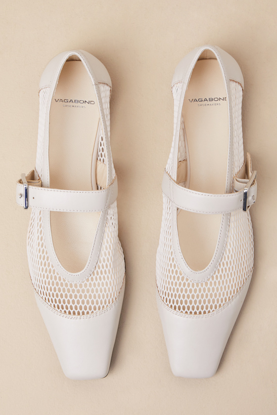 VAGABOND SHOEMAKERS WIOLETTA OFF WHITE LEATHER MESH BALLET FLATS