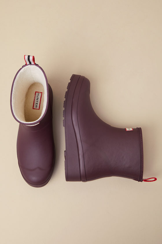 Hunter Play Chestnut Crust Shearling Short Rain Boots In Brown