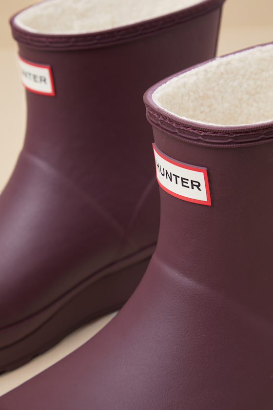 Hunter Play Chestnut Crust Shearling Short Rain Boots In Brown