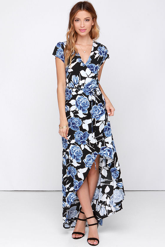Faithfull the Brand Lulu Black Floral Print Wrap Dress