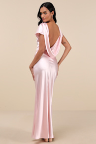 Captivating Presence Blush Pink Satin Cowl Back Maxi Dress