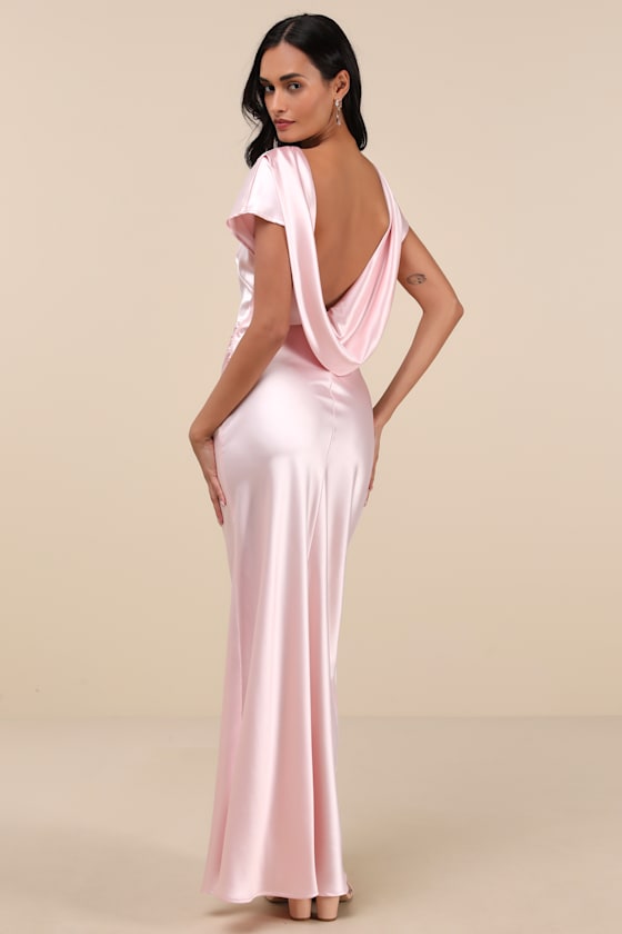 Captivating Presence Blush Pink Satin Cowl Back Maxi Dress 2