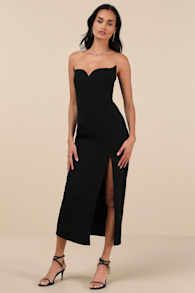 Aliyas Black Strapless Midi Dress