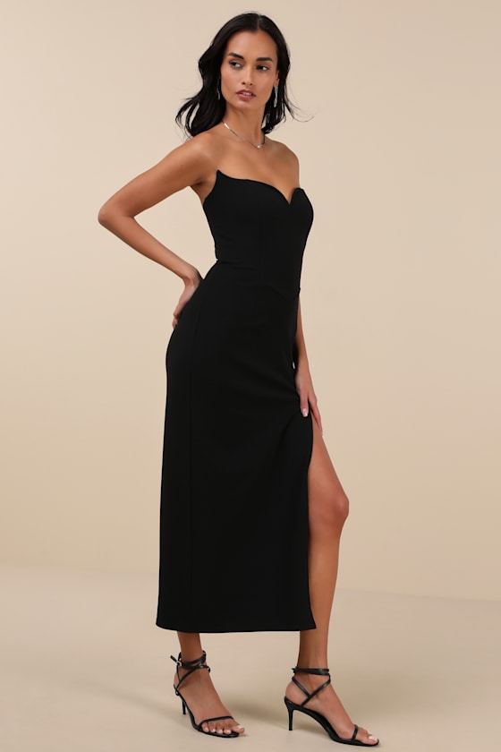 Aliyas Black Strapless Bodycon Midi Dress 3