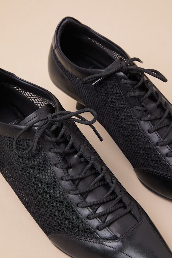 VAGABOND SHOEMAKERS LYKKE BLACK LEATHER MESH LACE-UP KITTEN HEEL PUMPS