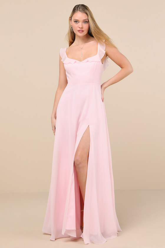 Lulus Dreamy Admiration Light Pink Green Ruffled Maxi Dress In Light Pink