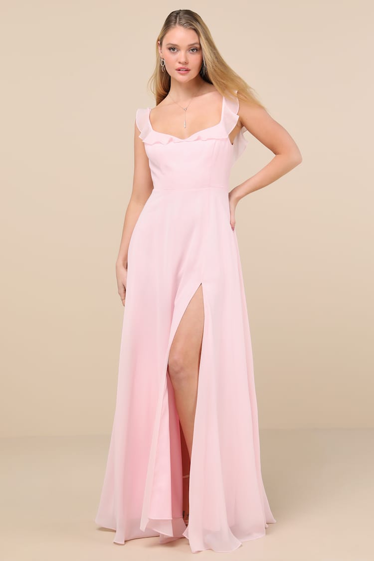 Light Pink Maxi Dress - Ruffled Strap Dress - Backless Dress - Lulus Light Pink Maxi Dress - Ruffled Strap Dress - Backless Dress - Lulus