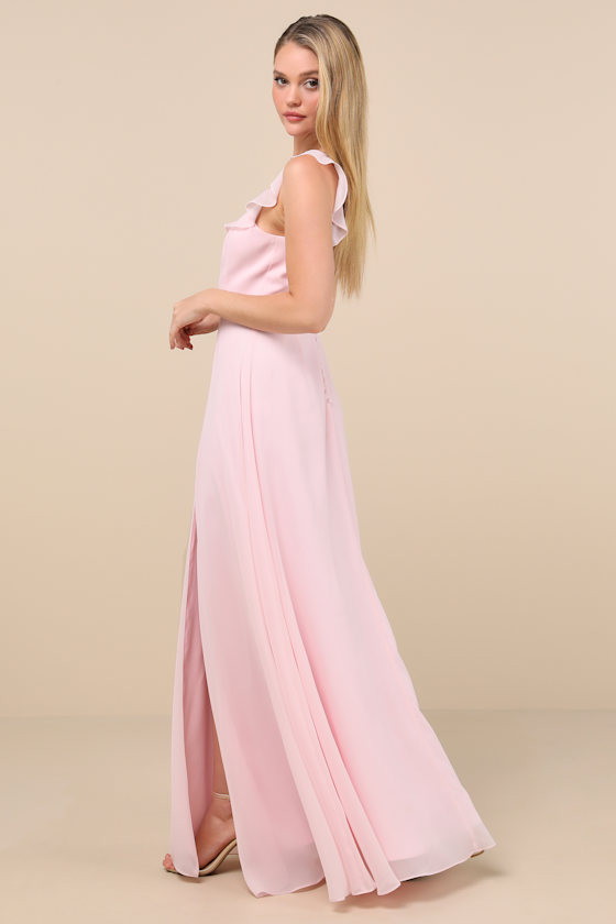 Lulus Dreamy Admiration Light Pink Green Ruffled Maxi Dress In Light Pink