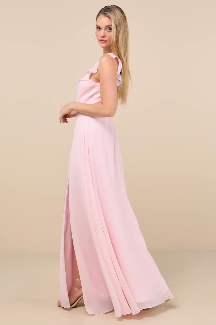 Dreamy Admiration Light Pink Green Ruffled Maxi Dress