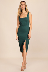 Baby, You're The One Dark Green Sleeveless Bodycon Midi Dress