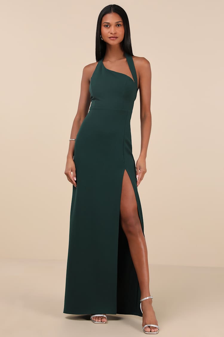 Emerald Dress - Asymmetrical Halter Dress - Backless Maxi Dress - Lulus