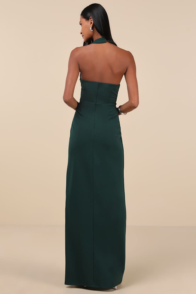 Unforgettable Composure Emerald Asymmetrical Halter Maxi Dress