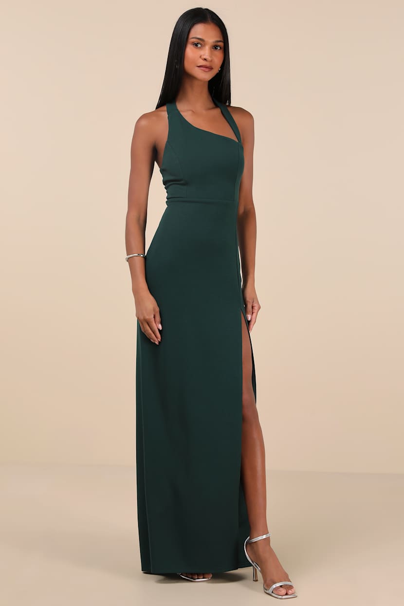 Unforgettable Composure Emerald Asymmetrical Halter Maxi Dress
