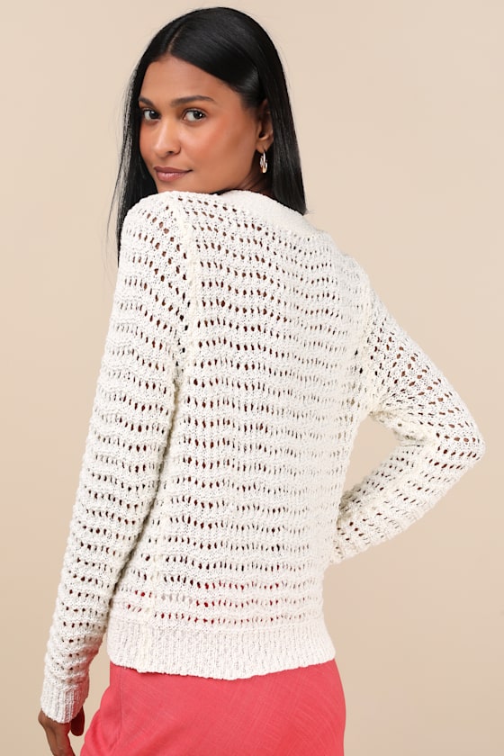 LULUS BREEZY ATTITUDE IVORY LOOSE KNIT BUTTON-UP CARDIGAN SWEATER
