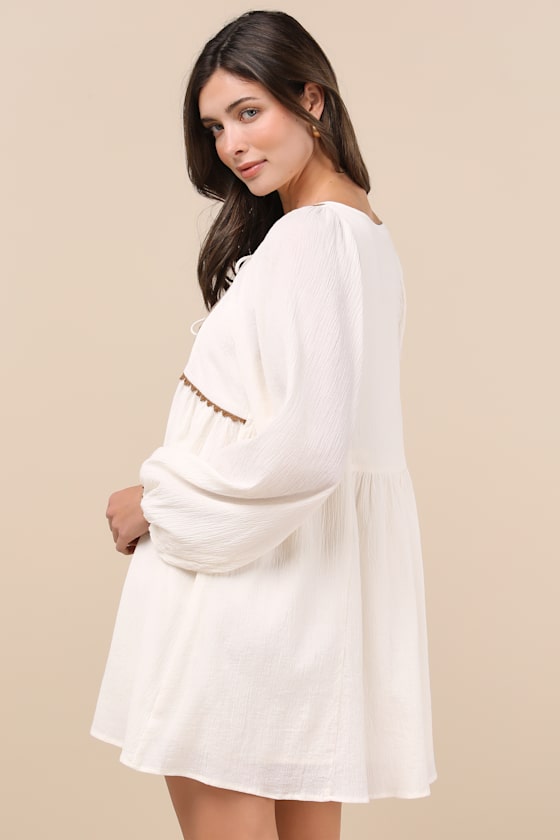 Exceptionally Dreamy Ivory Embroidered Mini Shift Dress 3