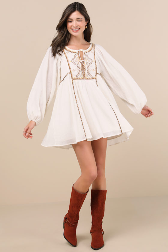 Lulus Exceptionally Dreamy Ivory Embroidered Mini Shift Dress In Ivory