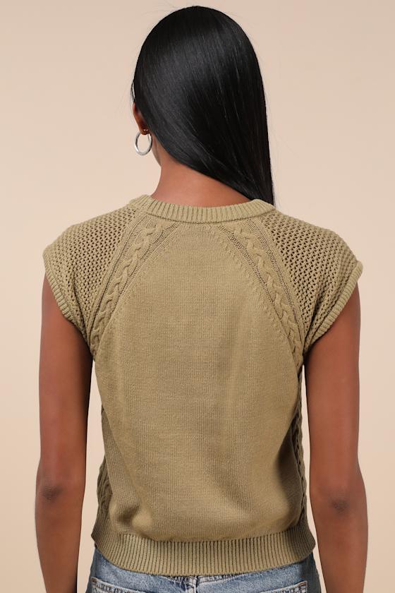 Lulus Easygoing Coziness Olive Green Short Sleeve Sweater In Olive Green