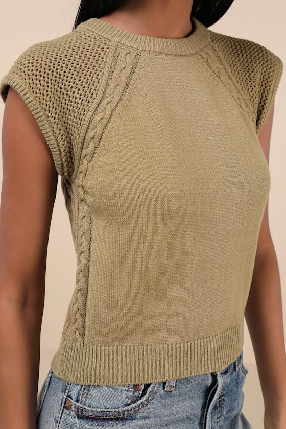 Lulus Easygoing Coziness Olive Green Short Sleeve Sweater In Olive Green