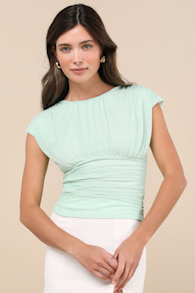 Cute Allure Mint Green Mesh Backless Ruched Top 2