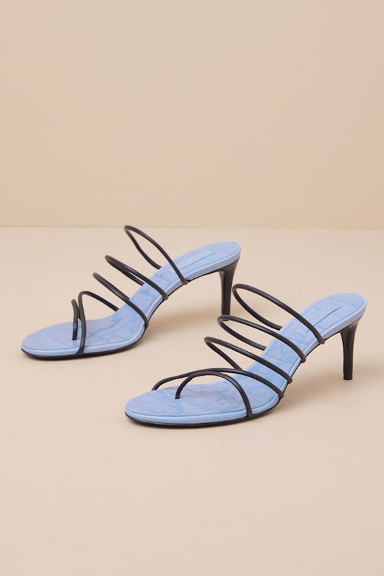 SCHUTZ MALTA BLACK LEATHER HIGH HEEL SLIDE SANDALS